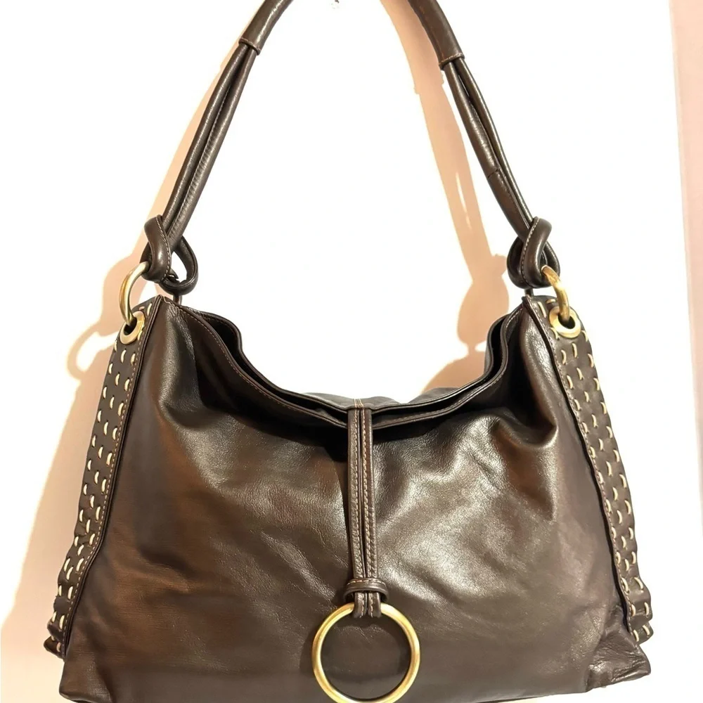 Michael  Rome Elegant Brown Leather Hobo Bag